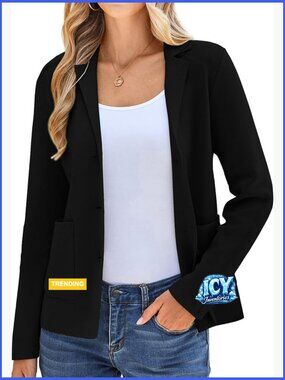 Long Sleeve Casual Blazer with Pocket, Viscose Acrylic Fabric